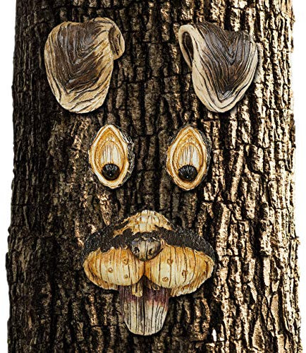 Relaxdays Baumgesicht Hase, 5-teilig, Baumstamm Deko, wetterfest, Baumdeko zum Hängen, Dekohase, Gartendeko, braun/beige, 10.5 x 11.5 x 6.5 cm