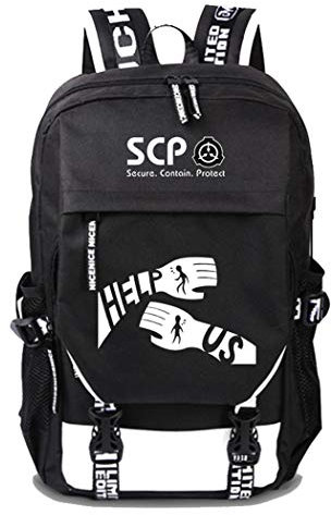 WANHONGYUE SCP Anime Cosplay Rucksack Schultasche Laptop Backpack mit USB-Ladeanschluss Schwarz / 4