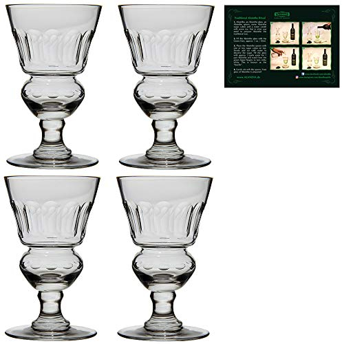 ALANDIA Ensemble de verres à Absinthe | 4X verres à Absinthe soufflés à la bouche avec réservoir | Instructions de dégustation incluses