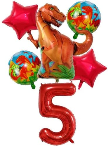 DIWULI Dino Geburtstag Deko 5 Jahre - Luftballon Zahl Set