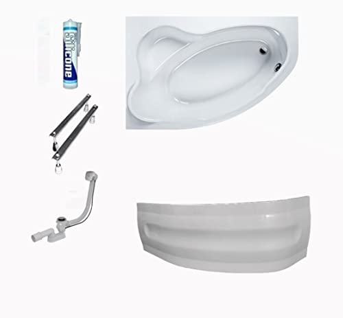 ECOLAM große Badewanne Eckwanne Comfort 180x120 cm LINKS Acryl weiß Schürze Ablaufgarnitur Ab- und Überlauf Automatik Füße Silikon große Liegefläche für Zwei