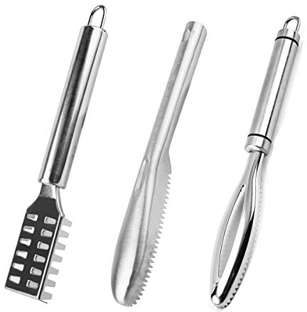 DBAILY Fish Scale Remover, 3pcs Stainless Steel Fish Scale Remover Brush Fish Scale Scraper with Handle Fast Cleaning Fish Skin for Kitchen Gadgets (Silver)