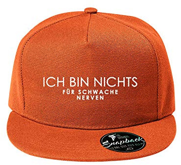 OwnDesigner Ich Bin Nichts für schwache Nerven Baseball Cap - Unisex Mütze, Cap für Herren und Damen, einfarbige Basecap, Snapback (Cap 482 Orange)
