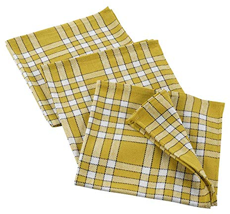 Douceur d'Intérieur, 3 Serviettes de Table (45 x 45 cm) Traditio Jaune, Coton Tissé