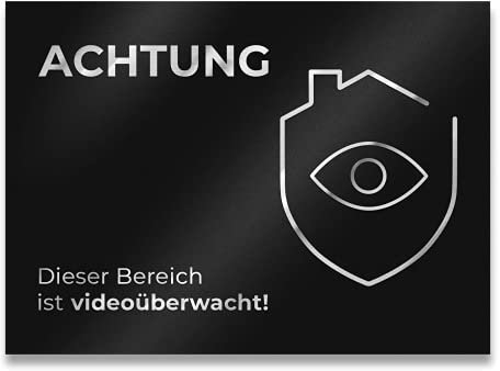 Metzler Edelstahl Hinweisschild in Schwarz - Türschild ACHTUNG Dieser Bereich ist videoüberwacht - Pulverbeschichtet RAL9005 matt - Selbstklebend - Größe: 11 x 8 cm