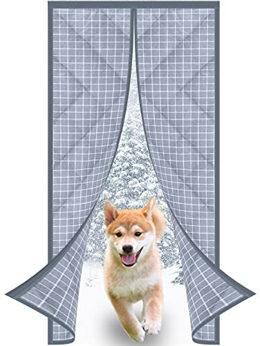 MEEYI wärmeschutzvorhang Winter tür 100x240cm wasserdicht Winddicht wärmedämmung tür Isolierung Vorhang warmevorhang tiurrahmen Geräuschisolierung für tür Wohnzimmer küche innen außen-Grau-Kariert