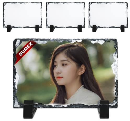 SUEMX 4 Pcs Sublimation Schiefer Blanks Foto Bilderrahmen, 10×15 cm glänzende Oberfläche Sublimation Rock Fotorahmen für Hochzeit, Valentinstag