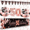 50 Geburtstag Dekoration Frau, SWPEED Extra Lange Happy Birthday Banner Girlande Wimpel (9*1.21 Füße), 50. Geburtstag Deko Banner Hintergrund und Schwarz Rosegold Luftballons Konfetti Luftballons