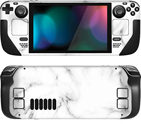 PlayVital Full Set Schutz Skin Decal für Steam Deck LCD, Custom Stickers Vinyl Decal Folie Faceplates Klebefolie für Steam Deck OLED Handheld Gaming PC-Nahtloser weißer Marmor