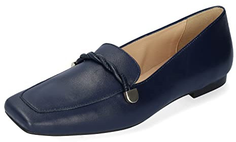 Andrés Machado - Flache Loafer aus Leder für Damen - Anisa - Karreespitze und dekorativ Aufsatz - Marineblau, Größe EU 40