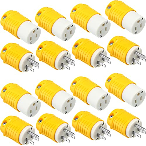 Sherr Verlängerungskabelenden, 15 A, 125 V, 2-polig, 3 Drähte, strapazierfähig, Ersatz-Stecker, Buchse, Stecker-Set, 5–15P, 5–15R, gerade Klinge, Erdungstyp/ETL-gelistet (männlich, weiblich), 16 Stück