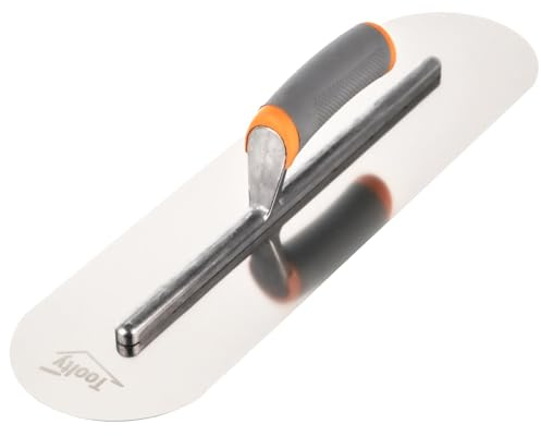Toolty Heavy Duty Stainless Steel Pool Trowel - Concrete Finishing Trowel - Fully Rounded - 480mm - 19 - Rubber Handle - DIY - TLTY-5416