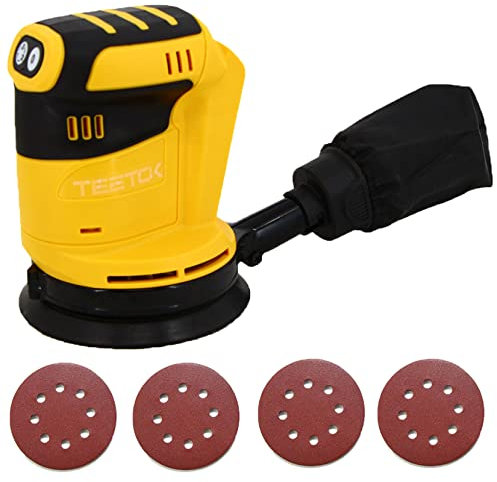 Orbital Sander Compatible for DEWALT 18V 20V Battery, Cordless Random Orbital Sander with 12Pcs Sandpapers & Collection Bag, 360°Rotating Sanding Base Plate, for Sanding, Polishing (Tool only)