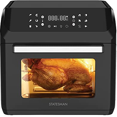 Statesman SKAO15017BK Digital Air Fryer Oven with Rotisserie 15 Litre, 1700W, 60 Minute Timer, 360 Hot Air Circulation, 13 Cooking Programs, Basket & Skewer Set Included