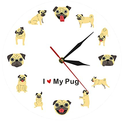 MagiDeal Kreative Mops-Wanduhr, Cartoon, rund, Nicht, leise, analog, Hundemotiv, 30,5 cm, für Kinderzimmer, Büro, Küche, Heimdekoration