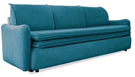 MIUFORM Sofa mit Schlaffunktion Bettkasten Matratze| Tender Eddie | Schlafsofa mit Bettkasten und Armlehnen Schlafsofa | Sofa Bett |Wohnzimmer Schlafzimmer Gästebett | Easy Clean Stoff (Türkis)
