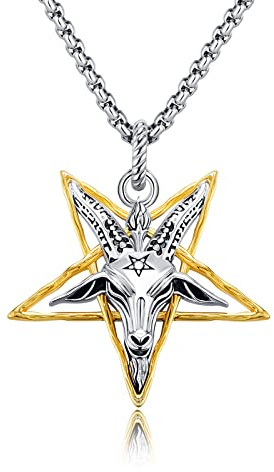 SOESON Sigil of Baphomet Kette, Satan Ziegenkopf Anhänger 925 Sterling Silber Pentagramm Halskette Anhänger Ziegen Anhänger Schmuck Geschenke für Herren Damen