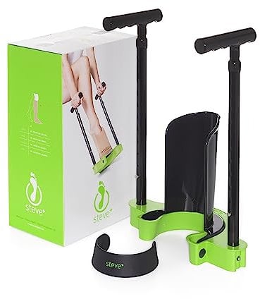 STEVE Complete - Überlegenes, hochwertiges Hilfsmittel anziehen ausziehen Stützstrümpfe, Kompressionsstrümpfe, Anziehhilfe, leicht an & aus ohne Bücken (L - NUR Waden 47-56+cm) Inkl STEVE handschuhen!