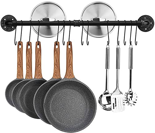 Yagosodee Utensilios de Cocina del Soporte de la pared, Barra Colgante para Sartenes y Cacerolas, Soporte de Tubo para Sartenes, Colgador de Utensilios de Cocina Industrial Montado en la Pared, Negro