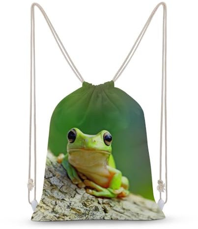 NIBABAEU Rucksack mit Kordelzug, bezauberndes Tier, Frosch, Baum, große Kapazität, wasserabweisend, Segeltuch, Sport, Yoga, Turnbeutel für Jungen, Mädchen, Frauen