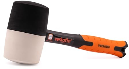 MIVOS Martello in gomma 900 g (32 oz) – Ø 70 mm – Bianco Nero – Martello con manico in fibra di vetro antiscivolo – Martello di montaggio a doppia testa – Martello per pavimentazione con teste morbide