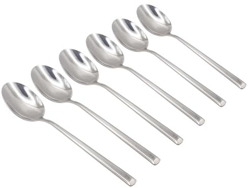 Argon Tableware Tondo Stainless Steel Dessert Spoons - 21cm - Pack of 6 - Silver Dining Table Spoon High Polished Dishwasher Safe 6-Piece Dinner Cutlery Set