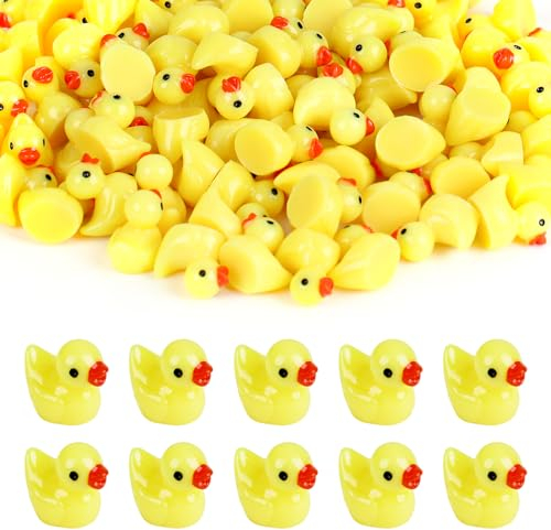 100 Stück Mini Harz Enten Miniatur, Mini Enten Harz, Mini Enten Figuren Miniatur Enten für Aquarium Puppenhaus Miniaturgarten Handw DIY-Zubehör Miniaturstatuen und Heimdekora Gelb