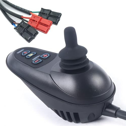 RVUEM Joystick Wheelchair, LED Instruction Joystick, 4 Keys Waterproof Controller, 24V DC Electric Wheelchair Accessories, Wheelchair Joystick Controller,Black,Motor Plug No.1