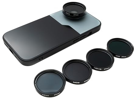 SYSTEM-S Set di filtri ND da 37 mm a densità neutra con custodia filettata e custodia per iPhone 15
