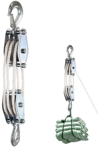Renchey Block and Tackle Pulley System | Rope Pulley Hoist for Garage | Heavy-Duty 2200lbs Breaking Strength Rope Hoist, Wheels Block and Tackle Pulley System for Lifting Heavy Objects