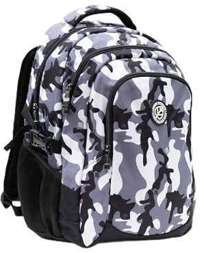 budmil ergonomischer Schulrucksack für Jungs 32L - für Teenager Kinder ab Klasse 5 - wasserabweisend - Rucksack mit 3 Fächer & belüftete Rückseite (Edwin Black & White)