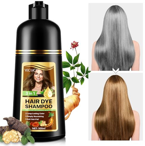 Hair Dye Shampoo 3 IN 1, 500ML Haarfärbeshampoo Haarfärbung für Graue Haare, Haarfarben Farbshampoo, Instant Hair Shampoo für Männer Frauen (Braun)
