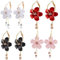 QLEUIFT 4 Paia Orecchini Vintage di Fiori Orecchini di Cristallo Acrilico Fiore Smalto Orecchini Pendenti Fiore Acrilico Orecchini A Cerchio per Donne E Ragazze, Rosso, Bianco, Nero, Rosa