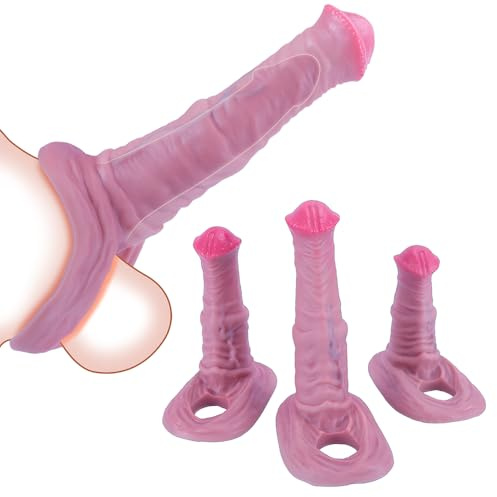 Kuaecr Silikon Dicker Realistischer Pferd Penishülle Penis Sleeve mit Hodenring Monster Tier Horse Cock Hülle Extender Penismanschetten SM Penisverlängerung Erweiterung Sex Spielzeug Für Männer (L)