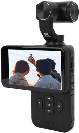 Yunir Caméra Vlogging, Caméra de Voyage avec Vidéo 5K 30fps, Stabilisation 3 Axes, Mise au Point, Visage, Suivi D'objets, écran Tactile Rotatif de 3,5 Pouces, Petite Caméra Vidéo pour