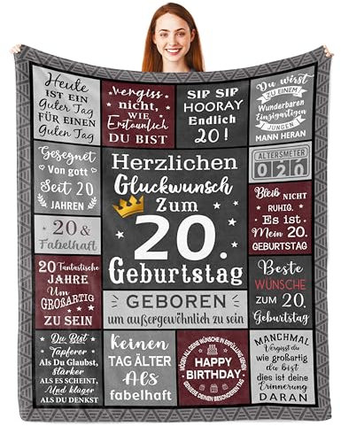 Geburtstag 20 Jahre Mann, Geschenk zum 20. Geburtstag Mann, 20.Geburtstag Mann, Geschenke für Männer 20 Geburtstag, 20 Jahre Geburtstagsgeschenke Mann, Deko 20. Geburtstag für Mann Decke 150x130CM
