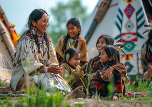 CALVENDO Poster 42,0 x 29,7 cm Querformat Indianische Frau erzählt Kindern Geschichten| Bilder, Kunstdruck, Wandbild, Wanddeko, Prints ohne Rahmen