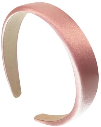 Wide Satin Padded Headband Plain Solid Color Hair Band Yoga Vintage Hair Hoop Fashion Head Band Fabric Covered Headband Sponge Spa Headband for Women Girls Pink