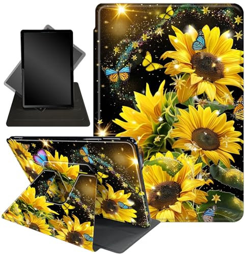 for Fire HD 10 Tablet Case 11th Generation 2021 and Amazon Fire HD10 Plus Case 10.1, 360 Degree Rotating Stand Smart Protective Case,for Fire HD 10 2021 Tablet,Sunflowers Butterfliy