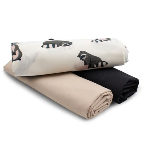 VmG-Store 1,5m Baumwollstoff Set Designstoff + 2x Uni farblich abgestimmt 100% Baumwolle Material Auswahl (Waschbär Set14)