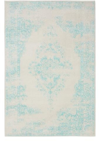 benuta Basic Teppich Sia - Creme/Türkis 300x400 cm - Kunstfaser - Rechteckig & im Style: Vintage, Boho-Style, Retro - Pflegeleicht für Wohnzimmer Schlafzimmer