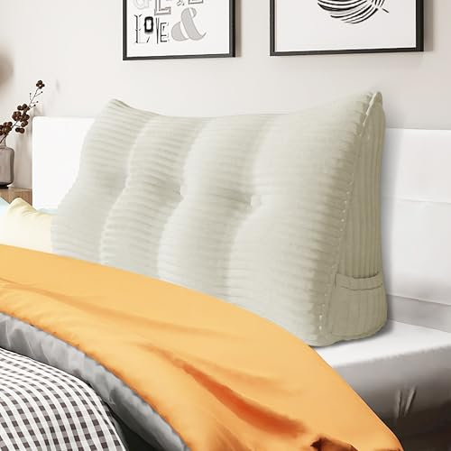 strusery Kordsamt Keilkissen - Großes dreieckiges Kopfteil Rückenlehne Kissen für Tagesbett und Bettruhe, Lesestützung, Fußpolsterpositionierung (Weiß, 100x50x20cm)