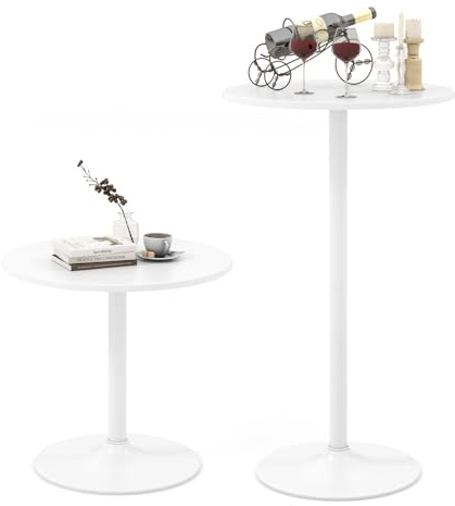 GiantexUK Round Bar Table Set of 1/2, 101cm/56cm Adjustable Height Pub Table with 60cm Top & Metal Base, 2-in-1 Breakfast Bar for Kitchen Dining Room Cafe Pub (2, White)