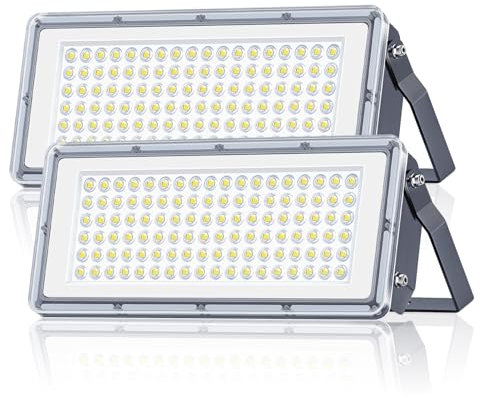 100W LED Strahler Außen - 2 Stück 10000LM Superhell LED Fluter Außen mit Transformator, 7000K Kaltweiß Aussenstrahler, IP67 Wasserdicht Außenstrahler Scheinwerfer für Garagen, Stadien, Fabriken