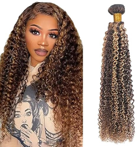 Lakaisa Curly Wave Human Hair Bundles Blonde 100% Unprocessed Brazilian Remy Hair P427 Highlight Real Hair Echthaar Tressen Extensions Sew in Hair 1 Bundle for Woman 20 Zoll