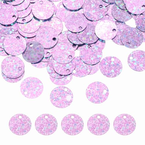 sourcing map Flache runde Pailletten, 600 Stück, 10 mm, lose Pailletten, Laser-Violett, Rosa, Basteln, Nähen, Pailletten mit einseitigem Loch für DIY, Stickerei, Kleidung, Schmuckherstellung
