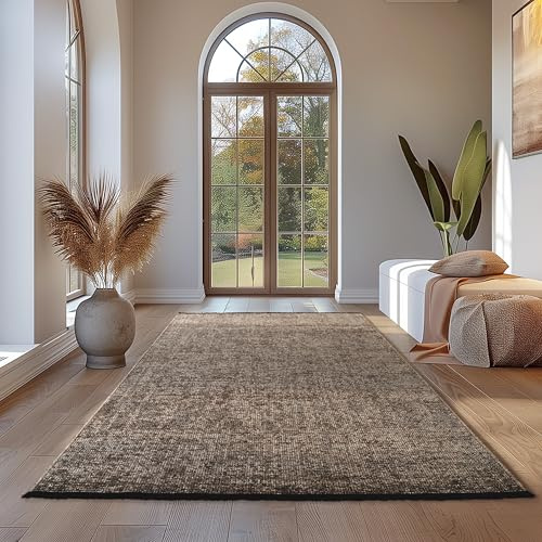 Teppium Baumwolle Chenille Teppich Braun 240x340 cm Waschbar, Boho-Stil, Vintage Kelim, Kurzflor, rutschfest & Weich, Einfarbig Meliert, Für Wohnzimmer, Schlafzimmer, Büro & Küche