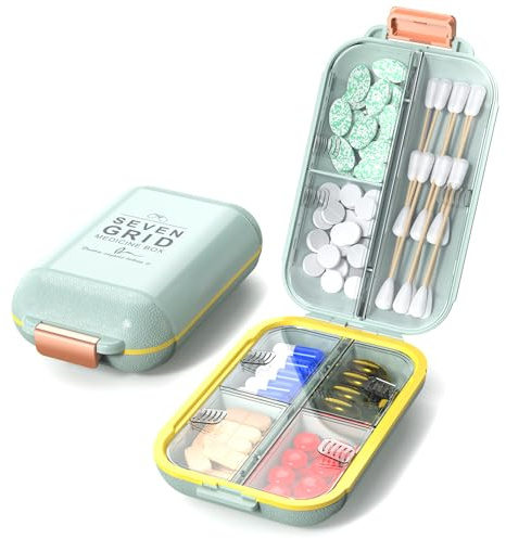ZORVIDSON Reise-Tablettenbox, Tablettenbox mit 7 Fächern, BPA-freie Kunststoff-Wochen-Pillendose 7 Tage, kompakte Medikamentenbox für Vitamine und Nahrungsergänzungsmittel (Grün, Groß)