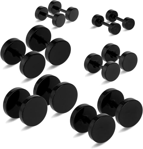 6 Paare Edelstahl Ohrstecker Schwarz Ohrringe Männer Runde Ohrstecker Fake Ohrringe Herrenohrringe Set Fake Plug für Herren Frauen(4–10 mm)