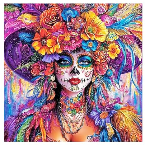 BOWETILE Halloween Diamond Painting Art Kits Niña y Flor Adultos, Calavera y Calavera Cristal Pintura de Diamante con Cristales per Principianti, Decorazione Casa 30x30 cm